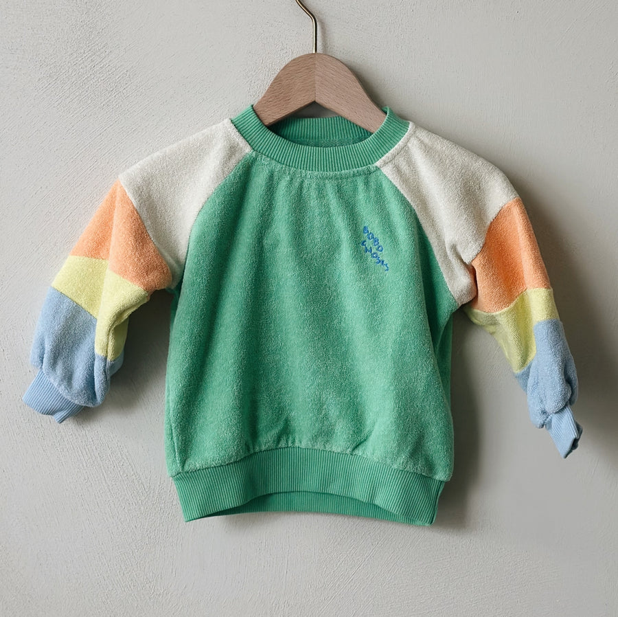 Green color block terry cloth sweatshirt - baby