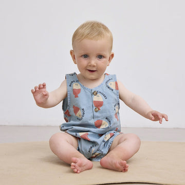 Morning Egg all over denim playsuit - baby