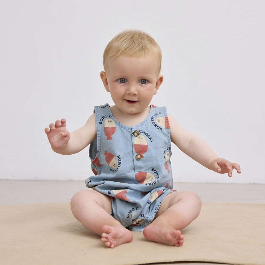 Morning Egg all over denim playsuit - baby