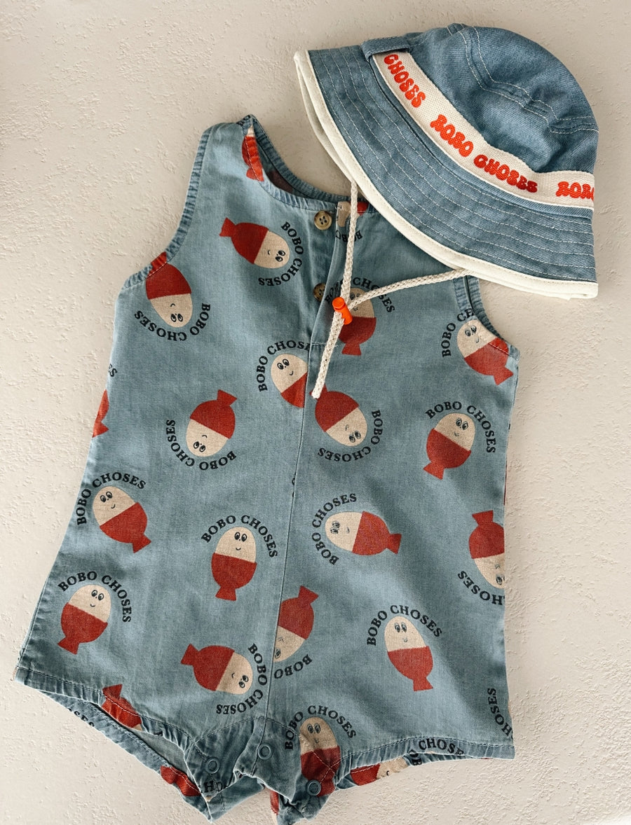 Morning Egg all over denim playsuit - baby