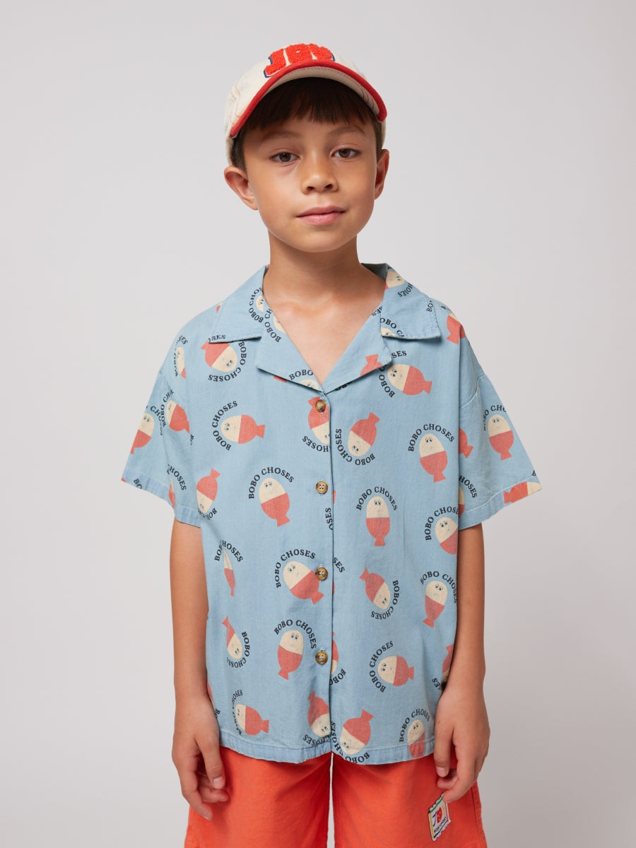 Morning Egg all over light denim shirt - Kids