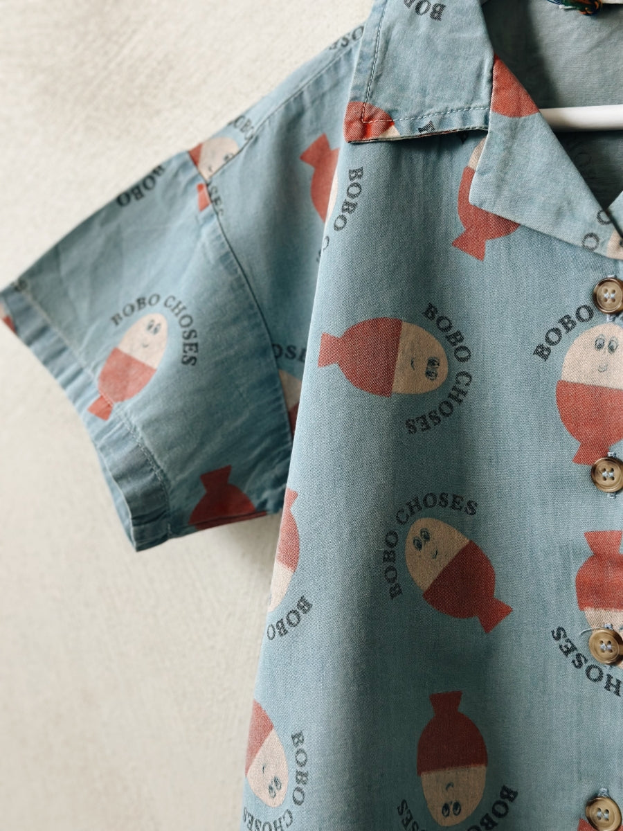 Morning Egg all over light denim shirt - Kids