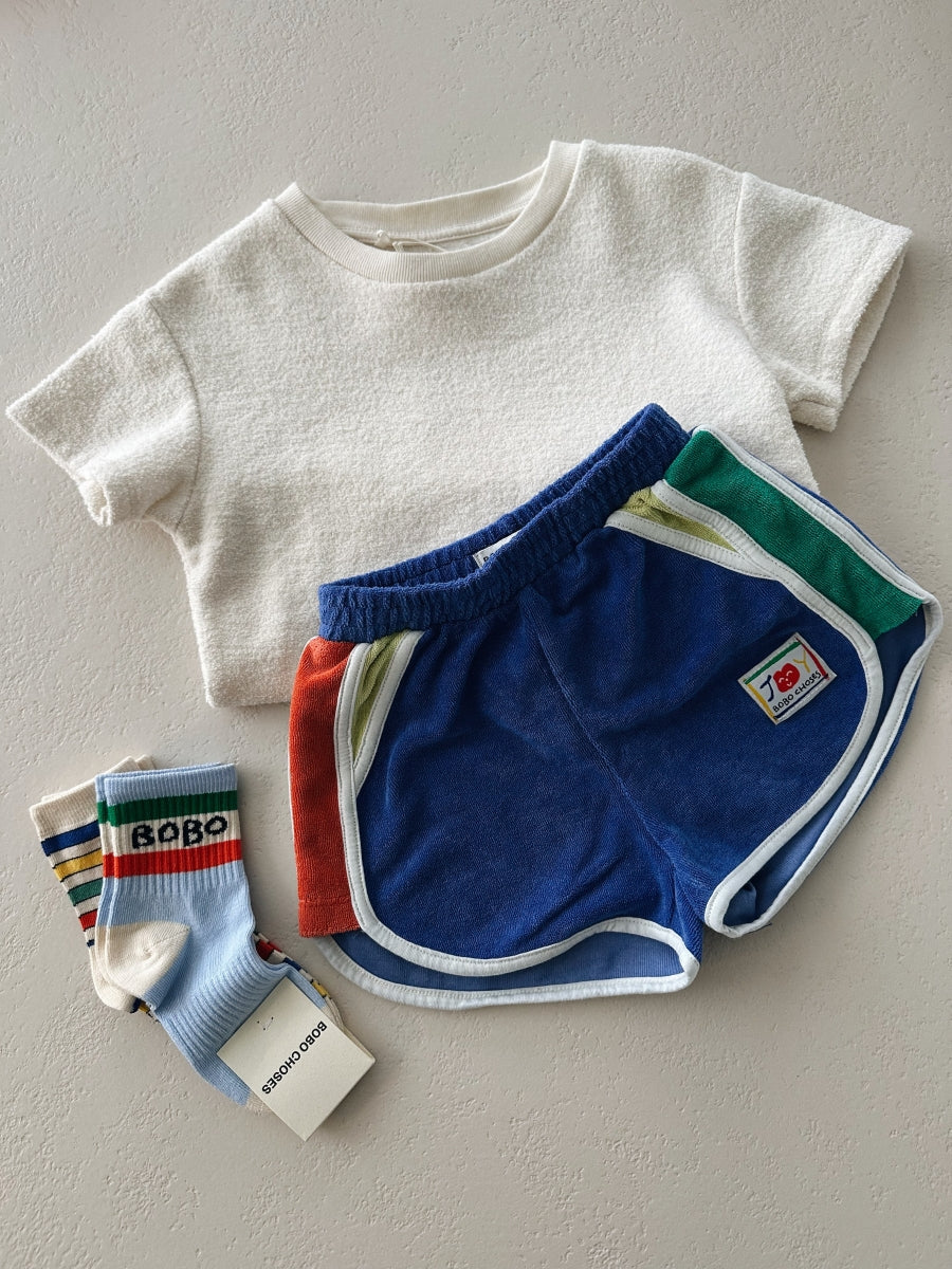 Smiling color block terry cloth shorts - kids