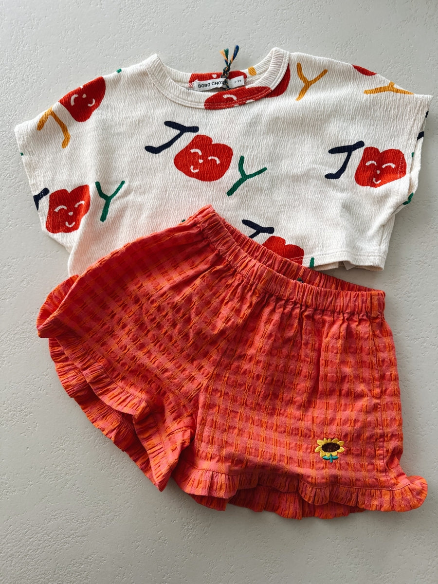 Vichy ruffle woven shorts - kids