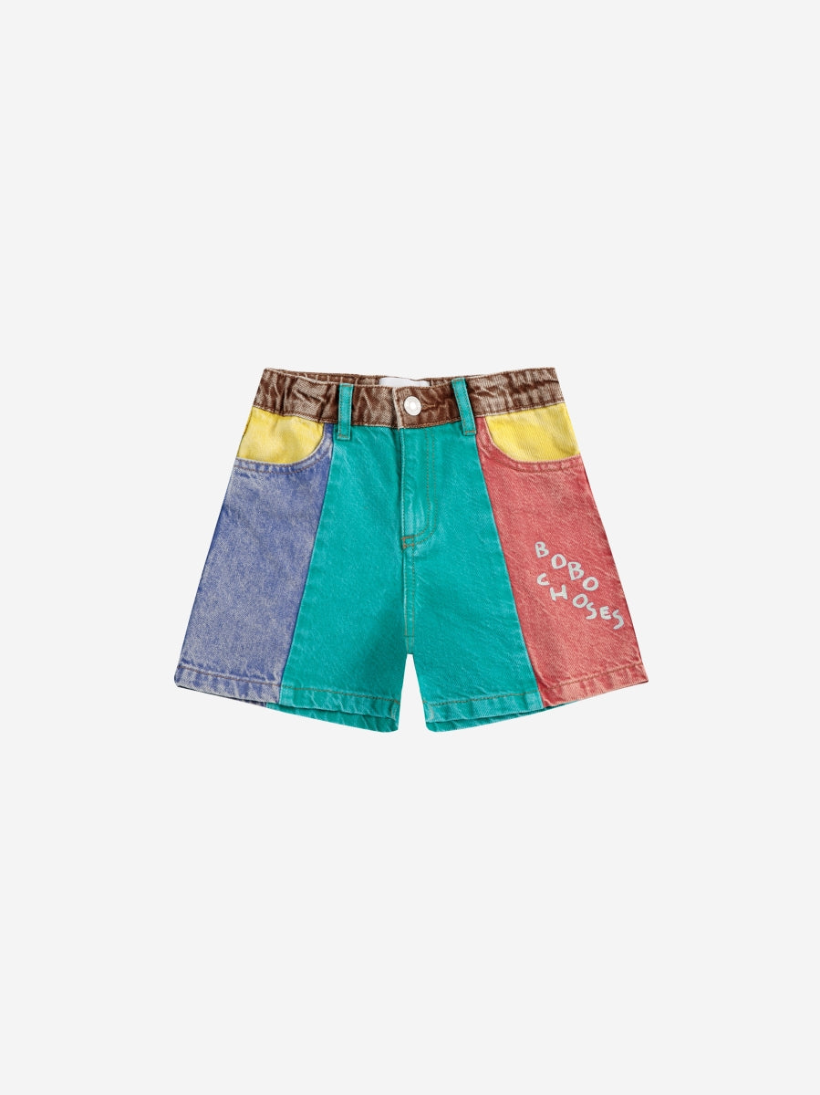 Color block denim shorts - kids