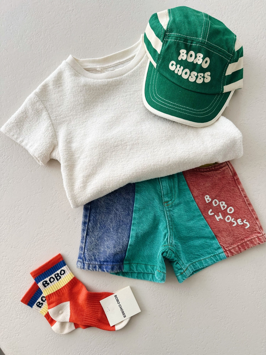 Color block denim shorts - kids