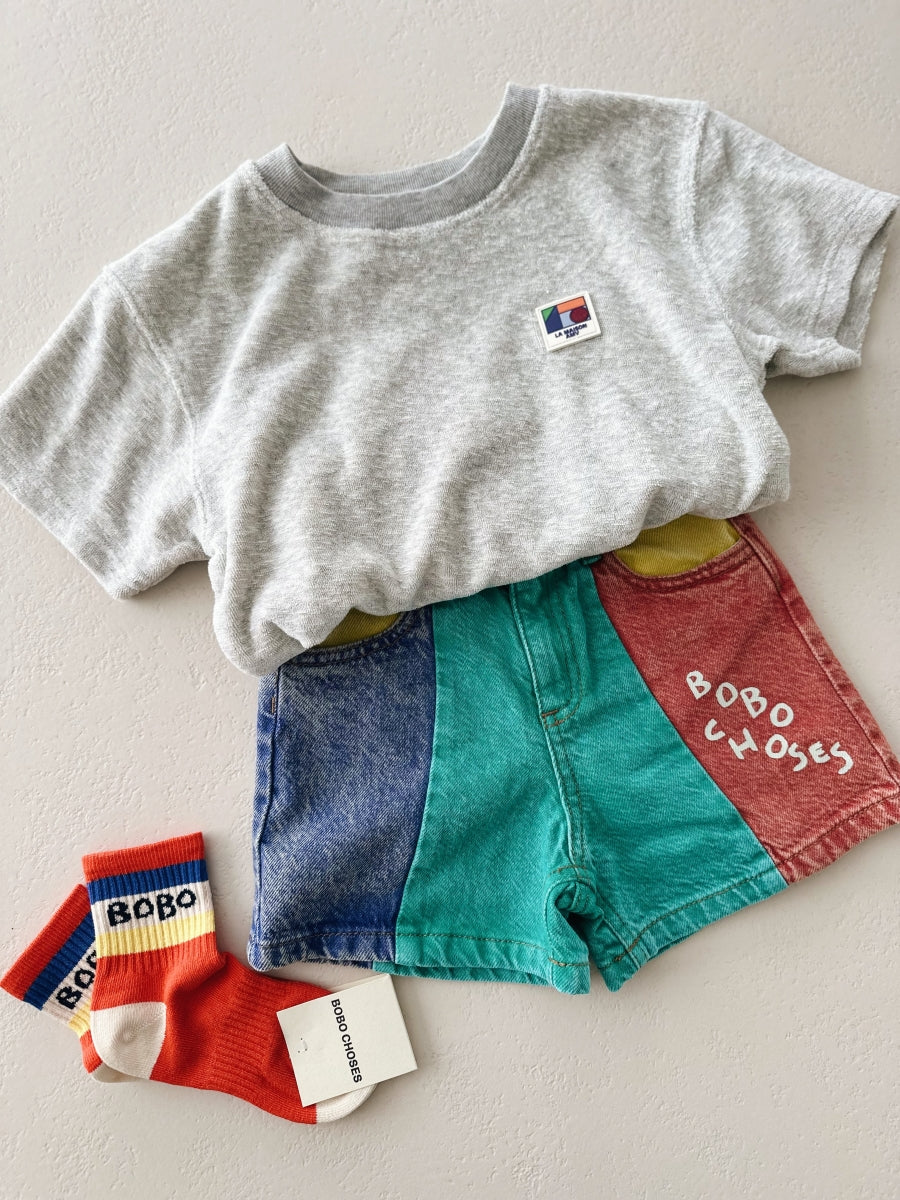 Color block denim shorts - kids