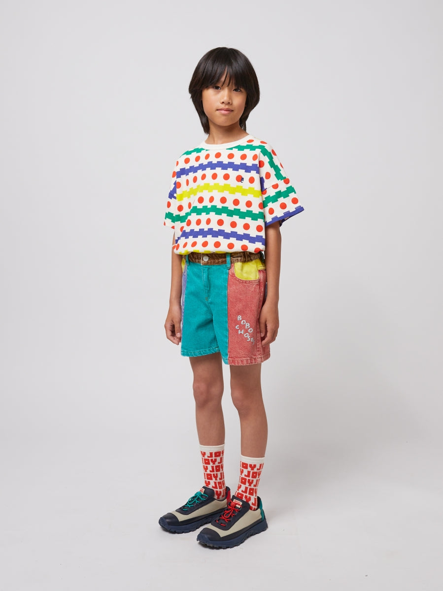 Color block denim shorts - kids