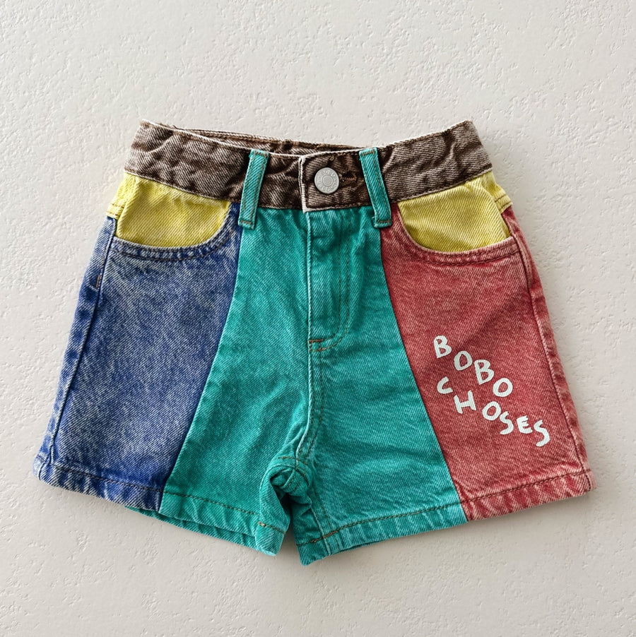 Color block denim shorts - kids