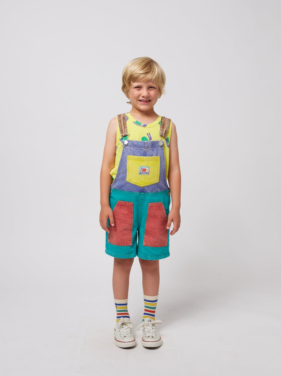 Smiling color block denim dungaree - kids