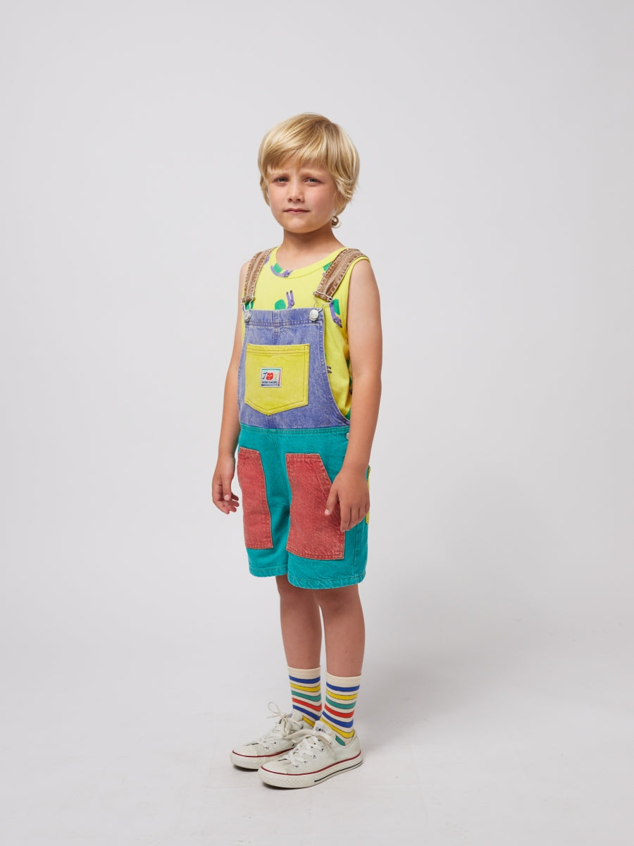 Smiling color block denim dungaree - kids