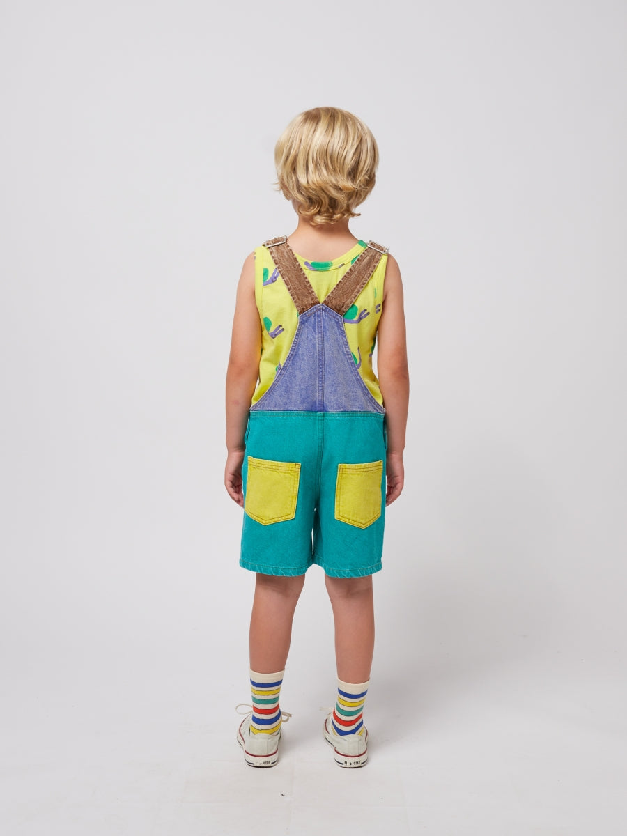 Smiling color block denim dungaree - kids