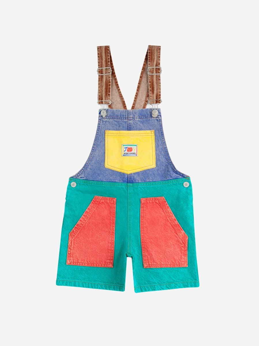 Smiling color block denim dungaree - kids