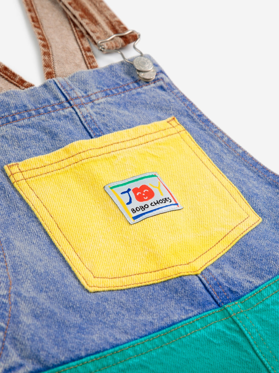 Smiling color block denim dungaree - kids