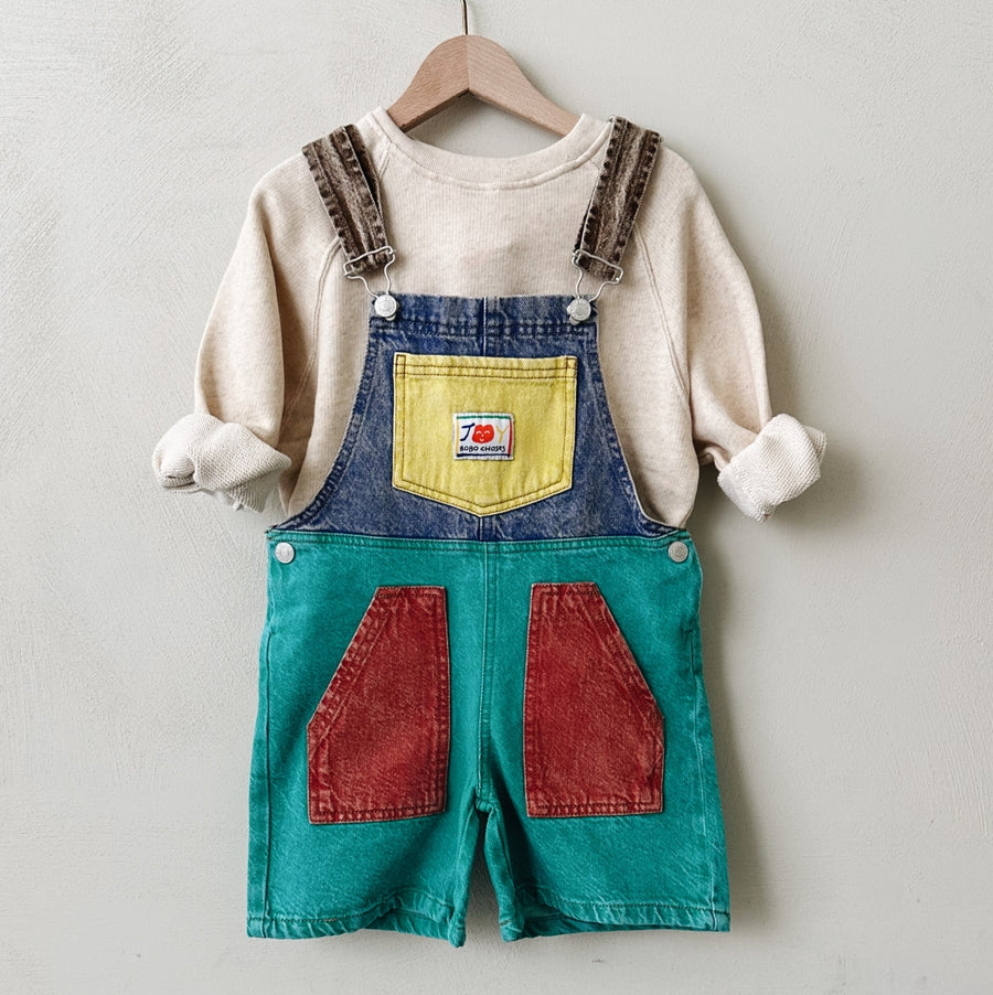 Smiling color block denim dungaree - kids