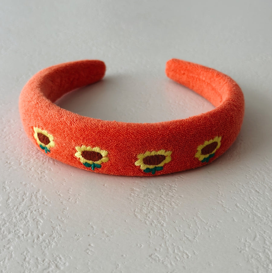 Sunflower embroidered terry headband - kids