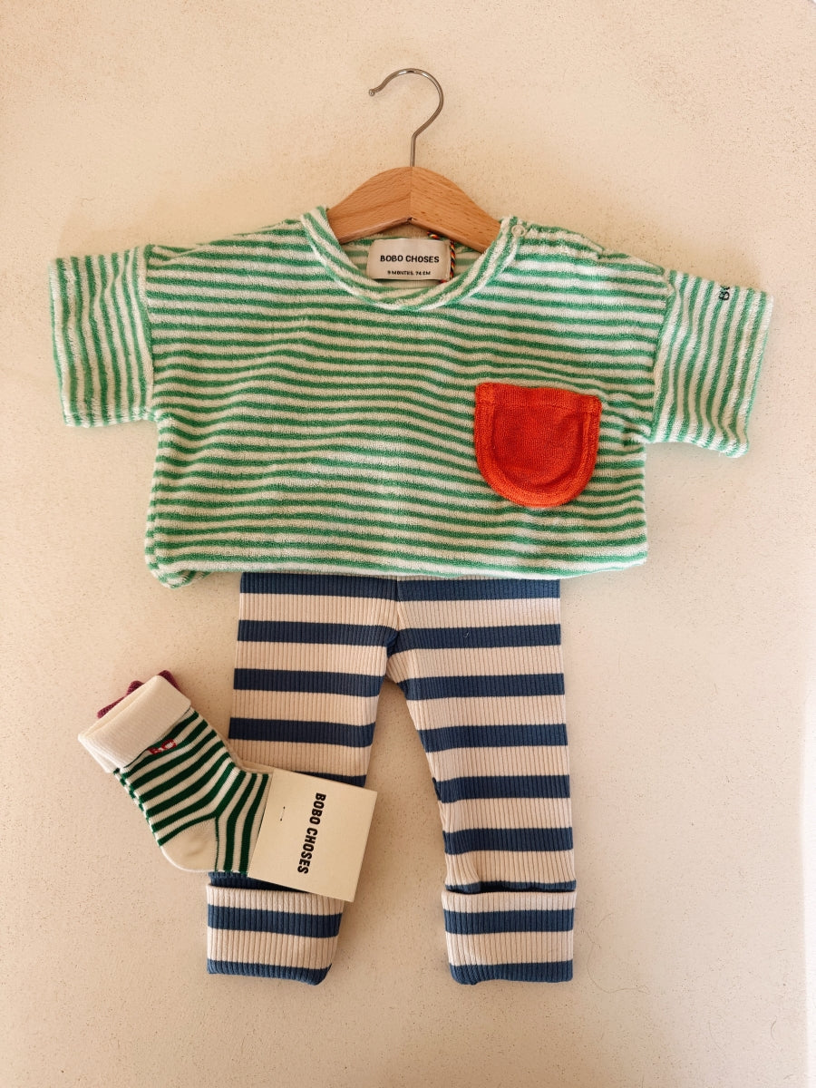 Green Stripes terry cloth Tshirt - BABY