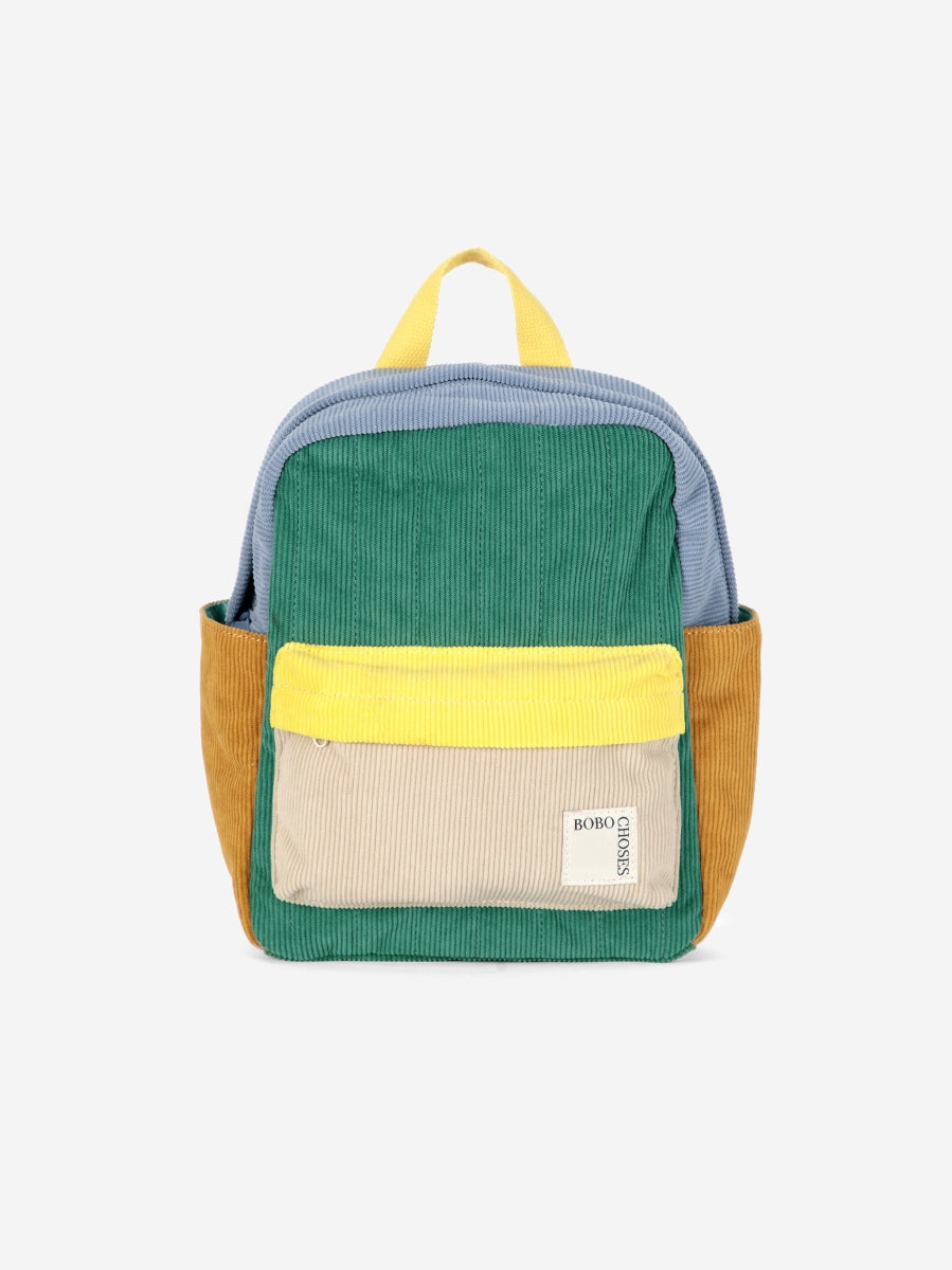 Color Block padded corduroy schoolbag