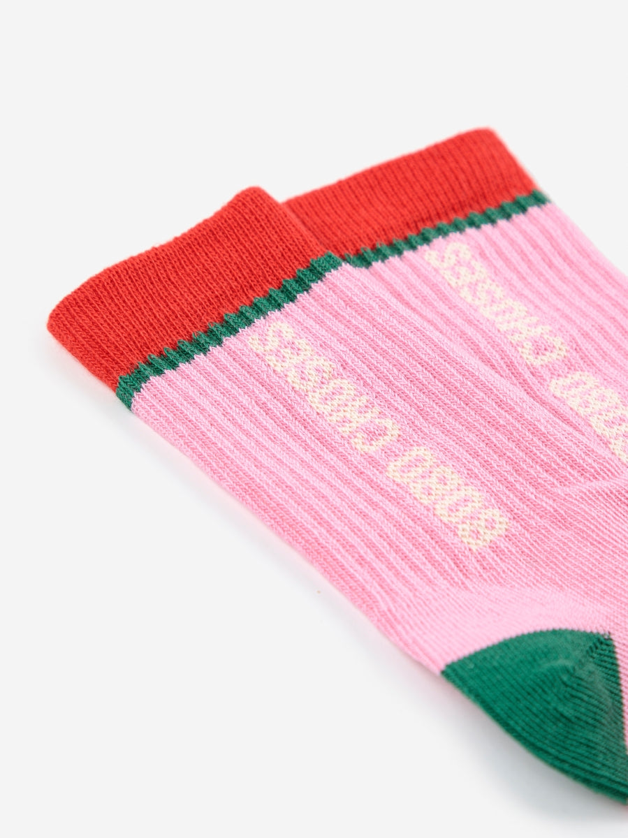 Baby color block long socks - pink