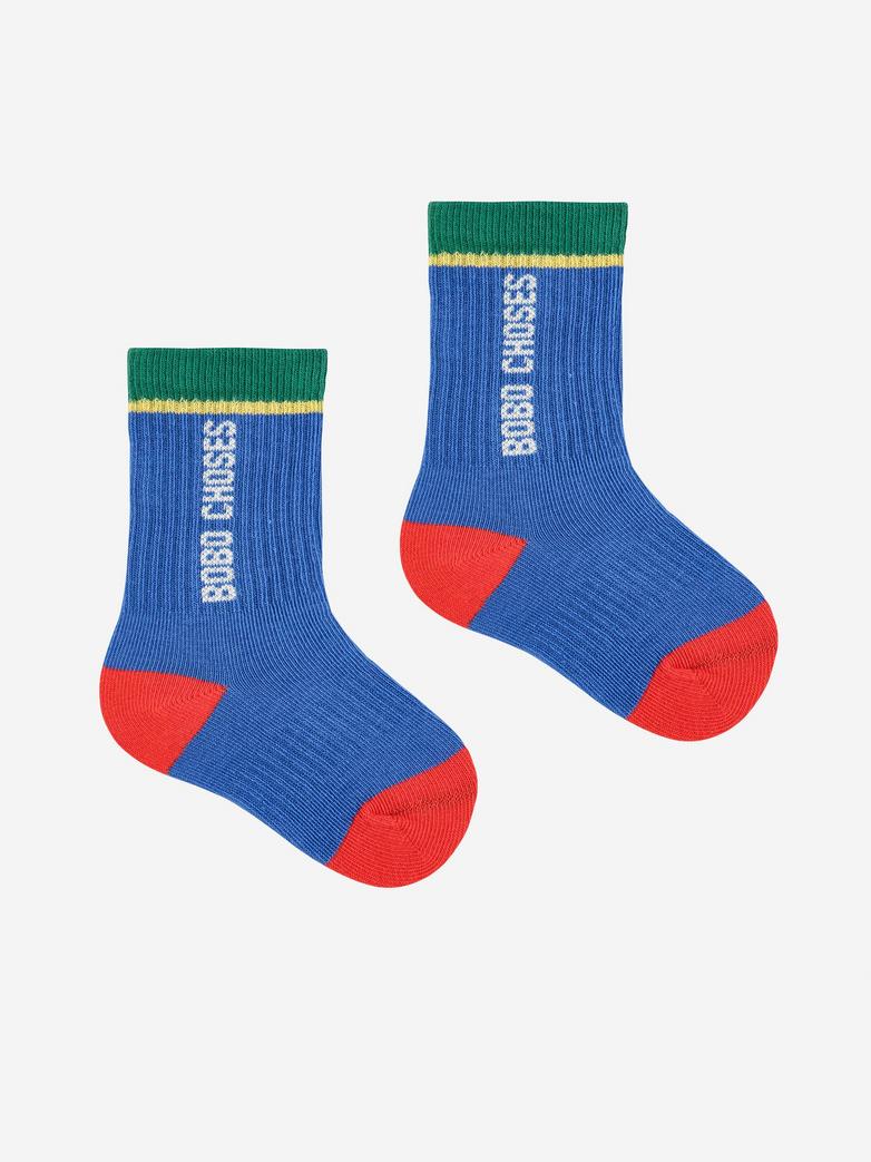 Baby color block long socks - blue