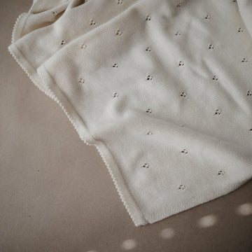 KNITTED BABY BLANKET - pointelle ivory