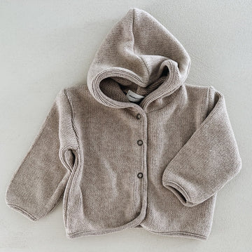 BABY CARDIGAN WITH HOODIE - TAN