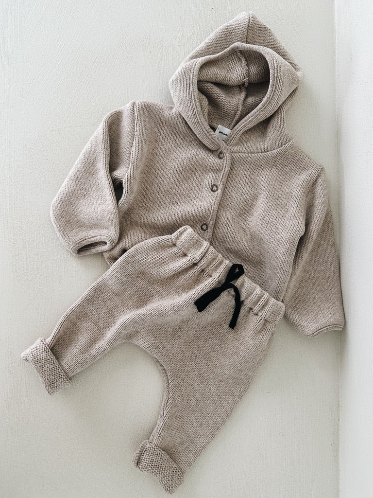 BABY CARDIGAN WITH HOODIE - TAN