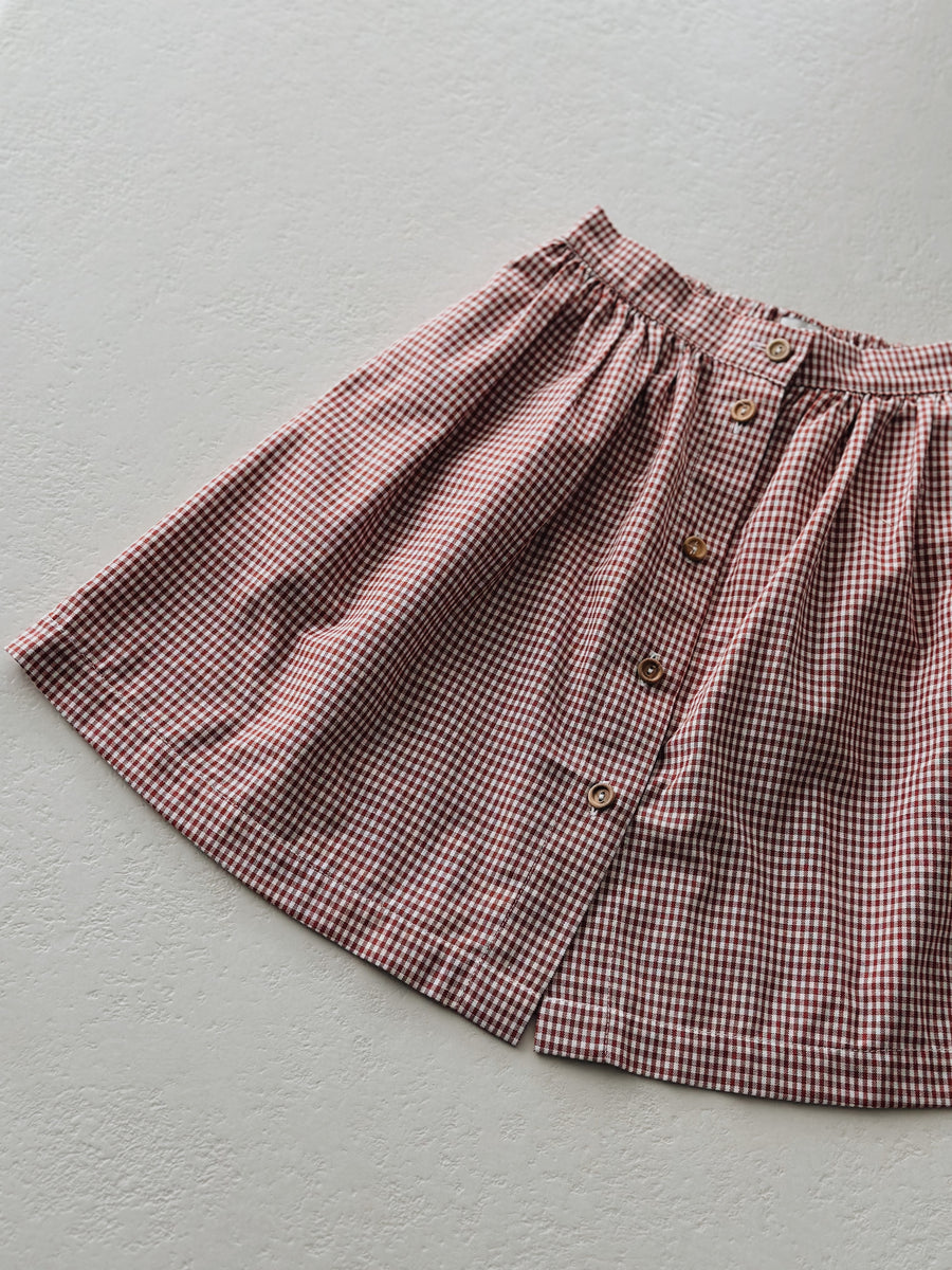 MIDI BUTTON SKIRT CHECK REDWOOD - LAST ONE 98