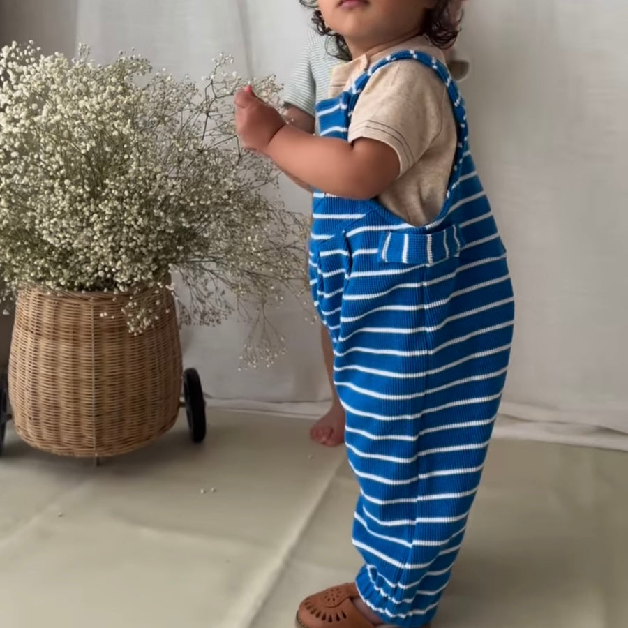 WAFFLE OVERALL BLUE STRIPES - 3m up to 3y