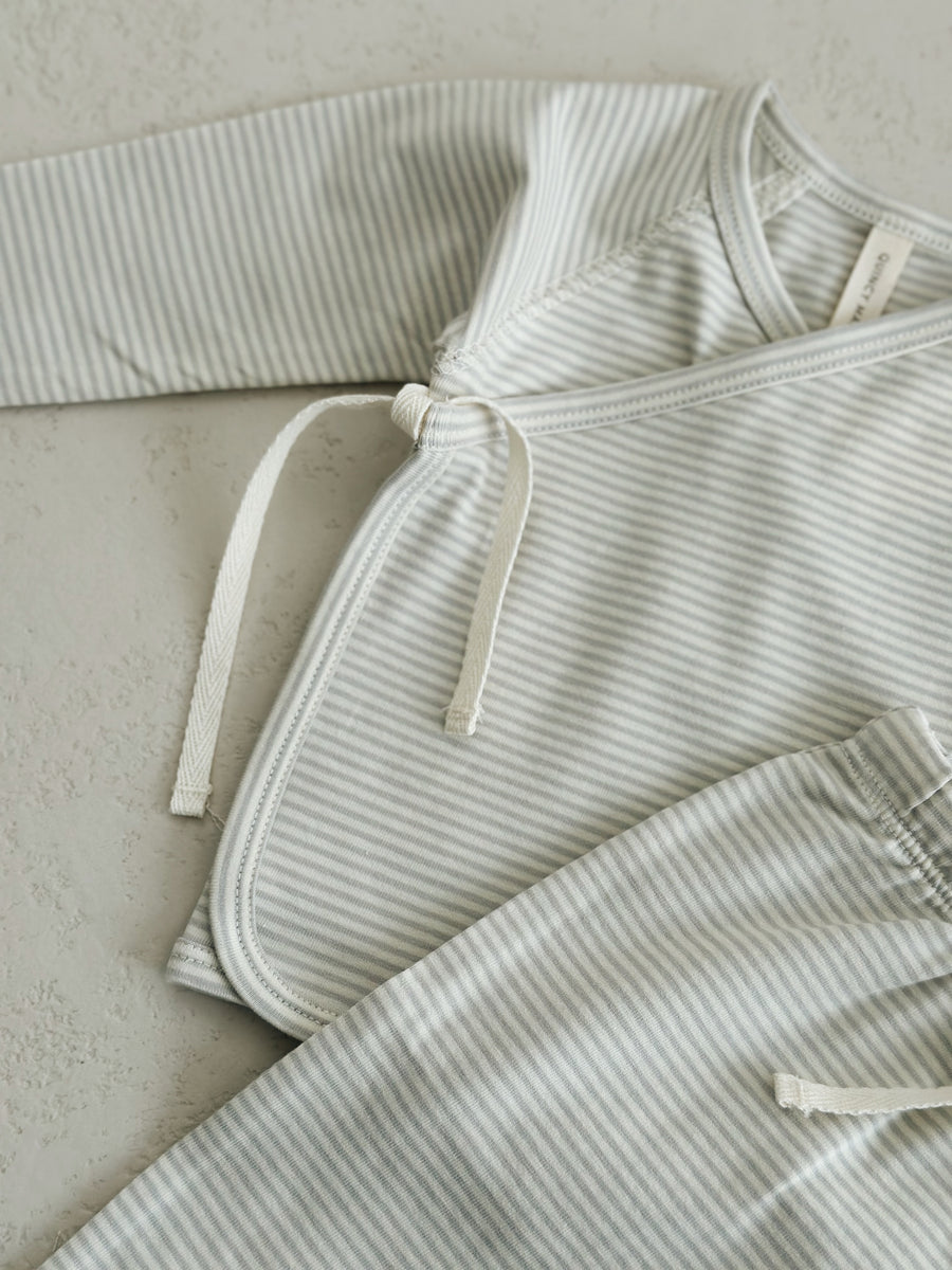 NB WRAP TOP + FOOTED PANT SET - SKY MICRO STRIPE