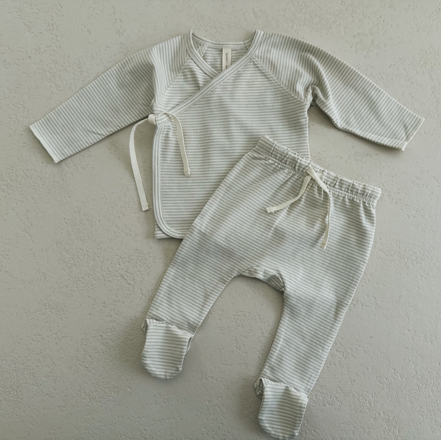NB WRAP TOP + FOOTED PANT SET - SKY MICRO STRIPE