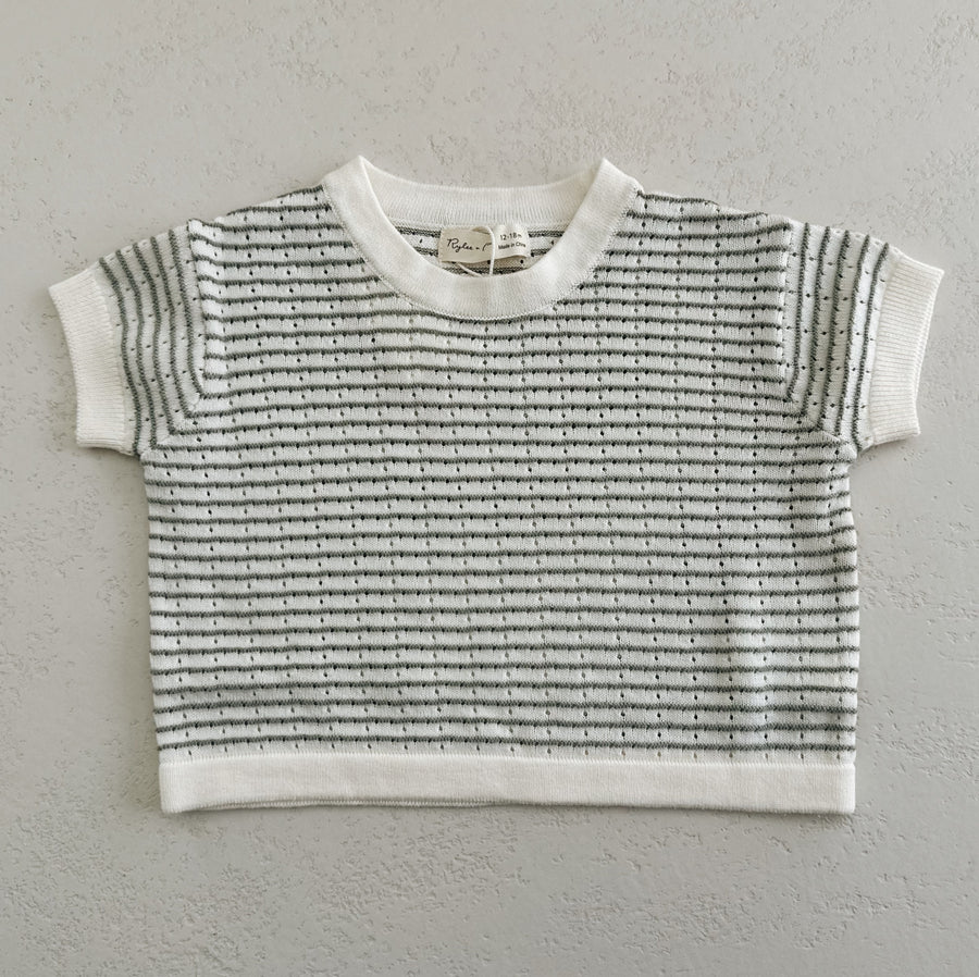 KNITTED CROP BOXY T-SHIRT - SAGE STRIPE