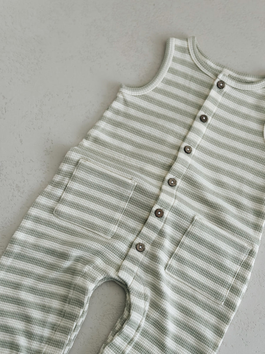 WAFFLE JUMPSUIT - MINT STRIPE