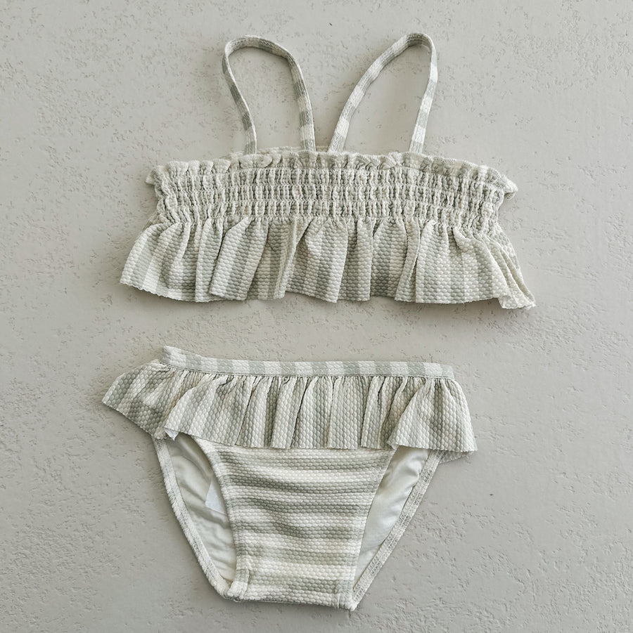 UPF 50+ SMOCKED RUFFLE BIKINI - MINT STRIPE