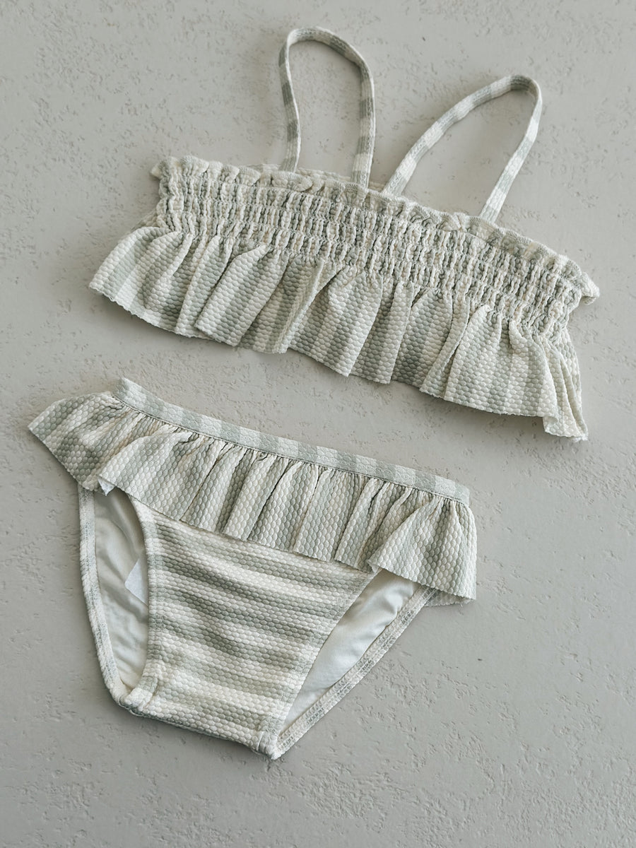 UPF 50+ SMOCKED RUFFLE BIKINI - MINT STRIPE