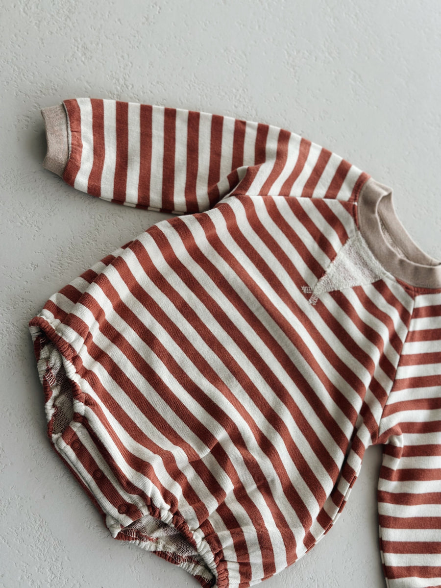 CREWNECK ROMPER - POPPY STRIPE