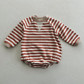 CREWNECK ROMPER - POPPY STRIPE