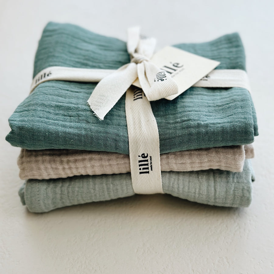 MUSLIN CLOTHS 3 PACK - giftset sage