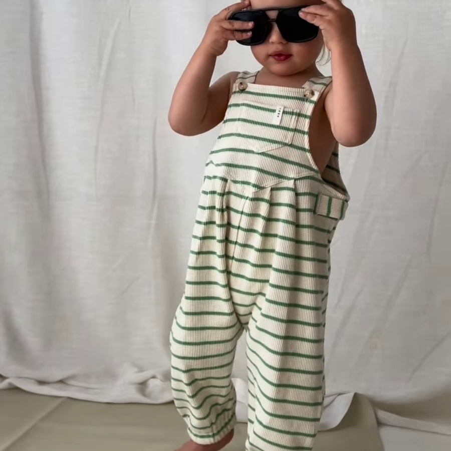 WAFFLE OVERALL GREEN STRIPES - 3m up to 3y