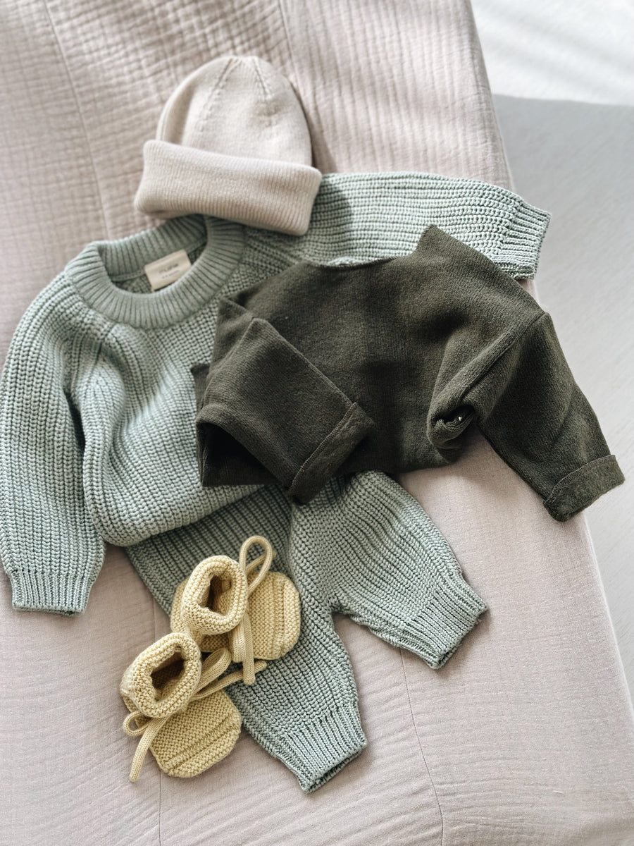 chunky knit pants mint - baby