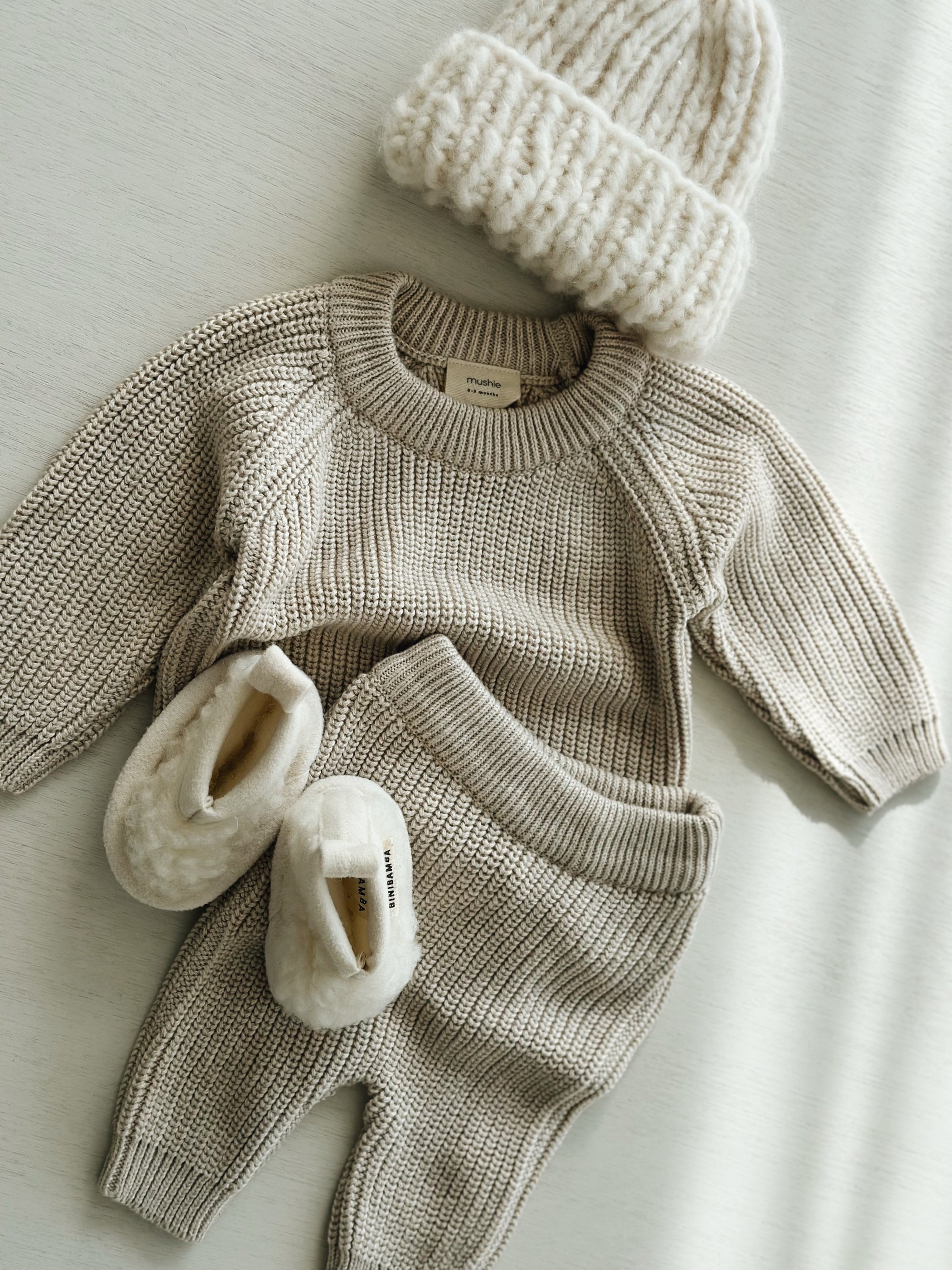 chunky knit pants beige - baby