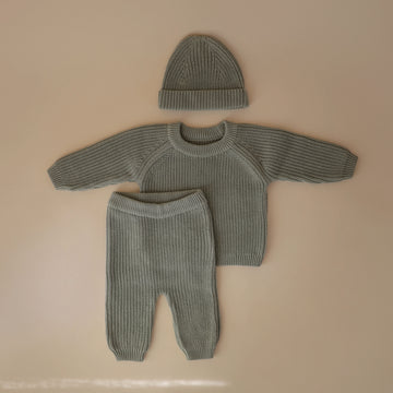 chunky knit pants mint - baby