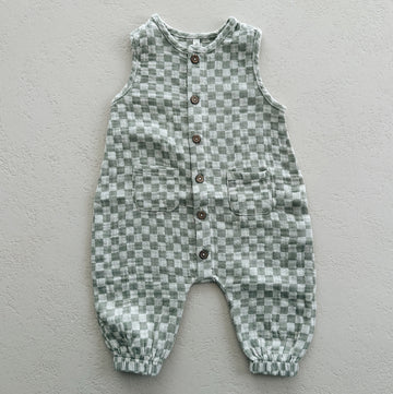 WOVEN JUMPSUIT - SAGE CHECK