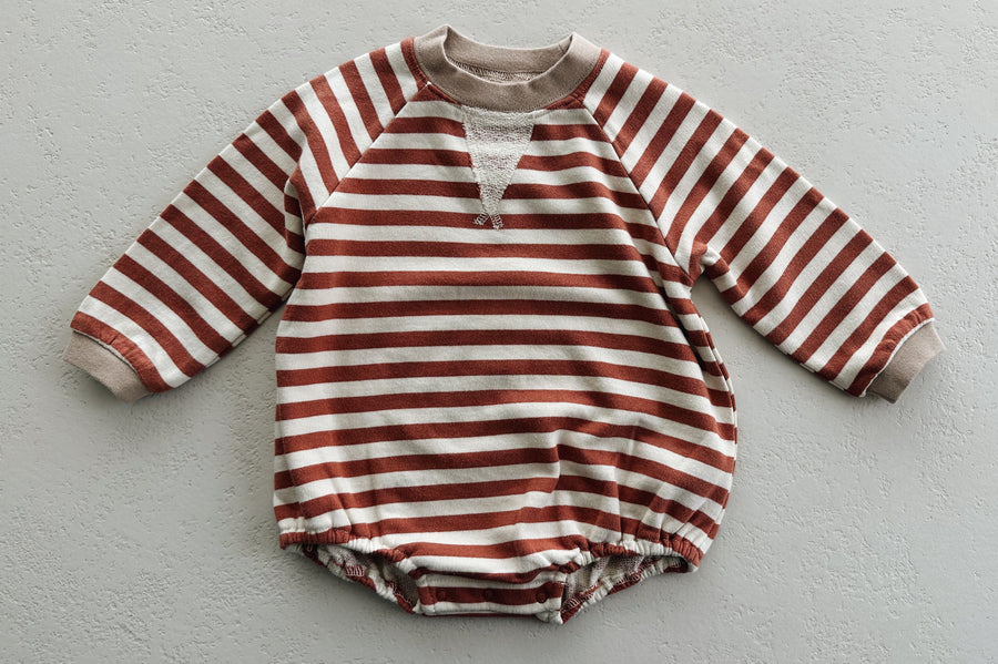 CREWNECK ROMPER - POPPY STRIPE
