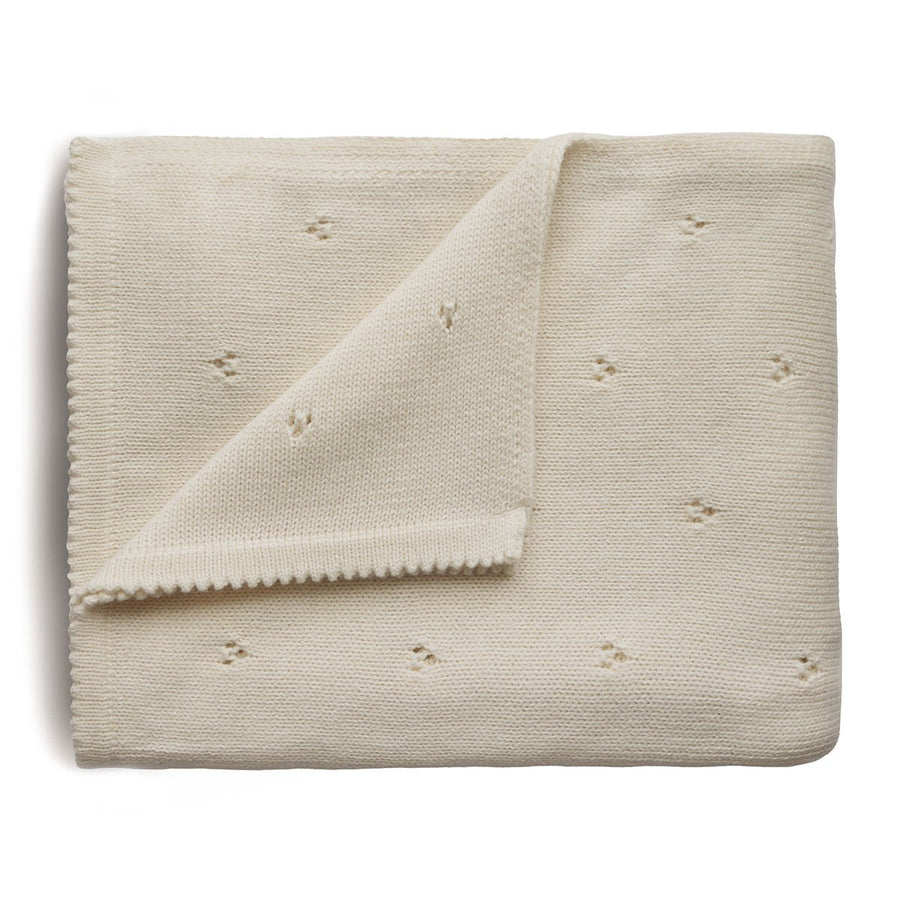 KNITTED BABY BLANKET - pointelle ivory