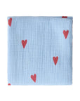 MUSLIN SWADDLE 120x120 - light blue heart