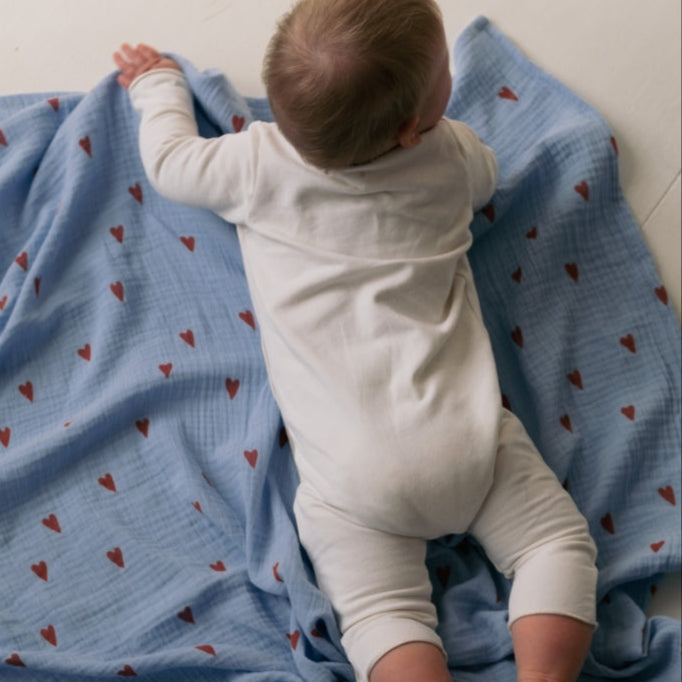 MUSLIN CLOTH 70X70 - light blue heart