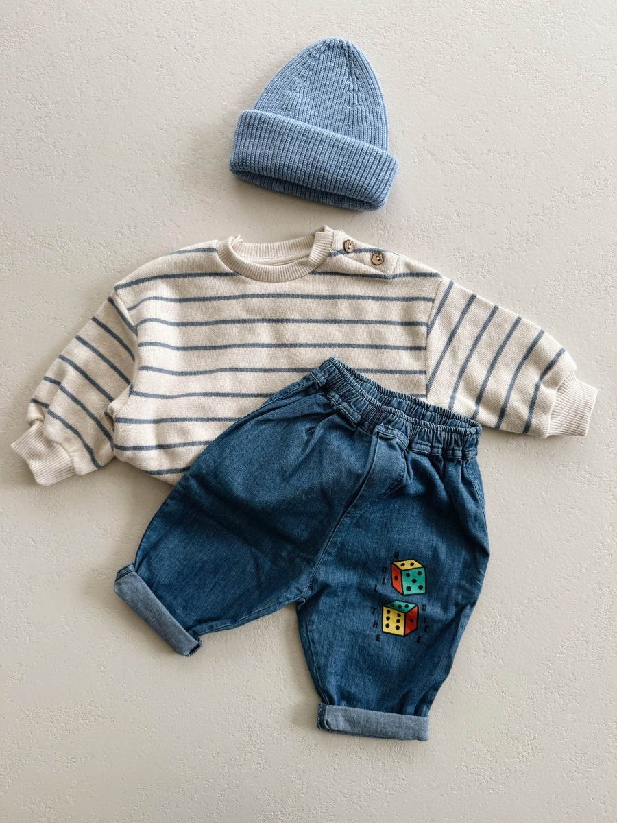 STRIPED JERSEY SWEATER - BLUE