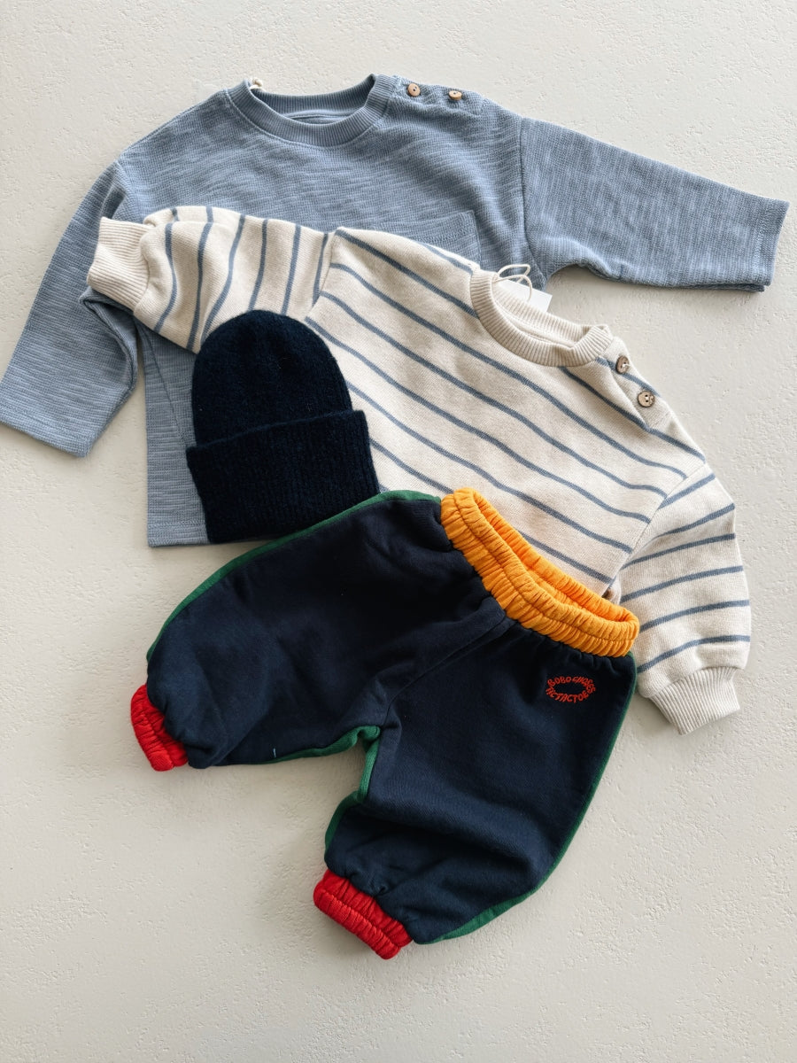 STRIPED JERSEY SWEATER - BLUE
