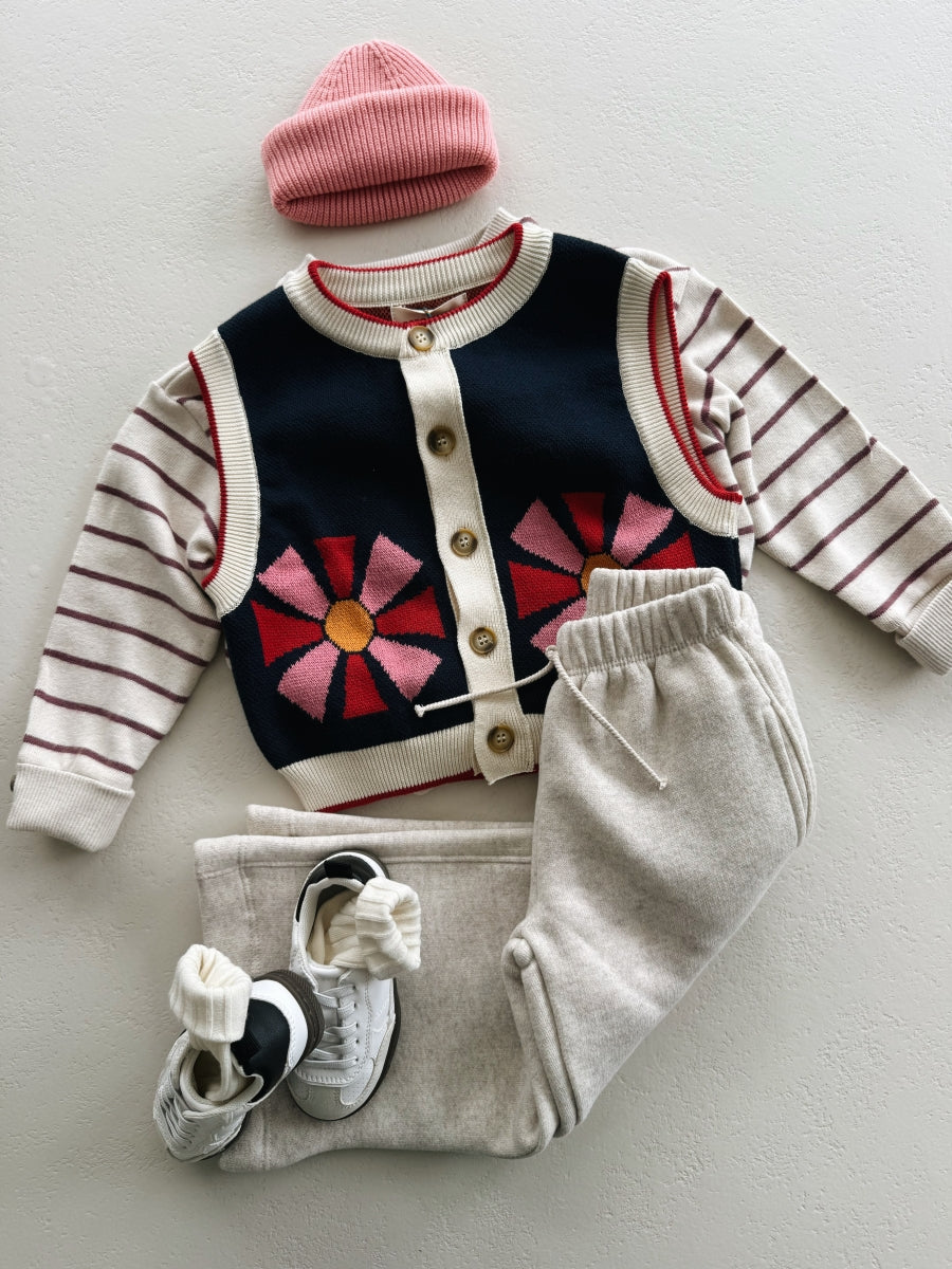 STRIPED JERSEY SWEATER KIDS - BORDEAUX